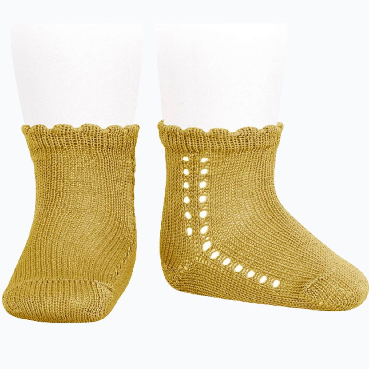 CALCETÍN PERLE CALADO MOSTAZA 629